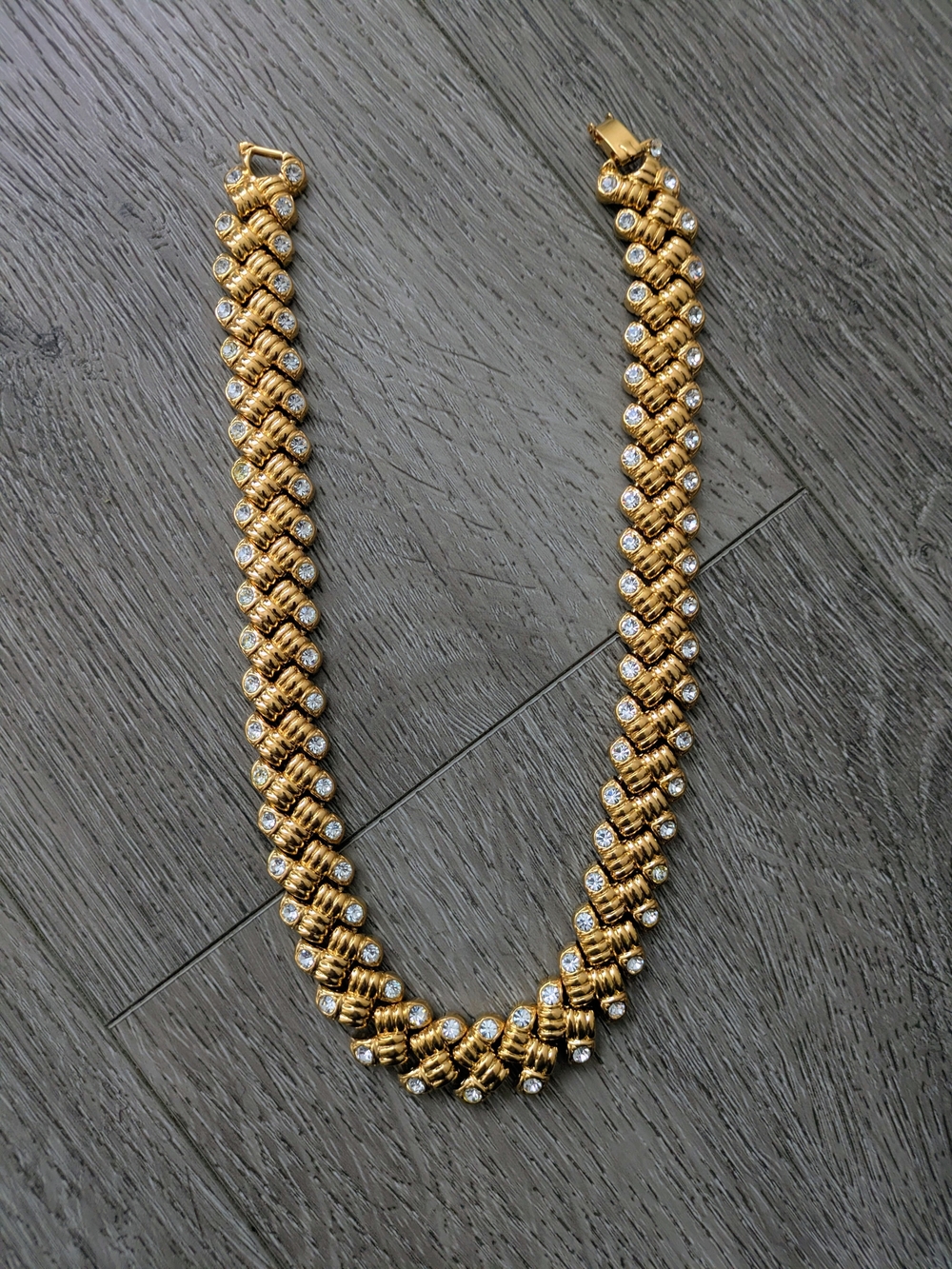 Oscar De La Renta (Vintage) Gold-plated Cz/Crystal Link Necklace
